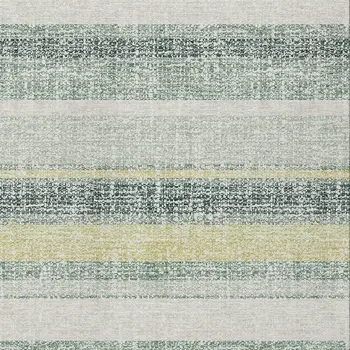 3' X 5' Pale Aqua And Lime Green Striped Washable Indoor Outdoor Area Rug