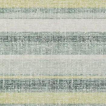 3' X 5' Pale Aqua And Lime Green Striped Washable Indoor Outdoor Area Rug
