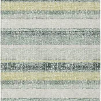 3' X 5' Pale Aqua And Lime Green Striped Washable Indoor Outdoor Area Rug