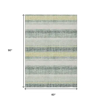 5' X 8' Pale Aqua And Lime Green Striped Washable Indoor Outdoor Area Rug