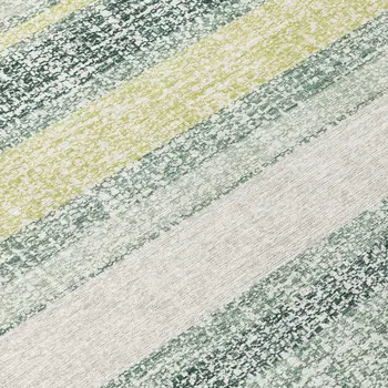 8' Pale Aqua And Lime Green Round Striped Washable Indoor Outdoor Area Rug