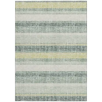 8' X 10' Pale Aqua And Lime Green Striped Washable Indoor Outdoor Area Rug