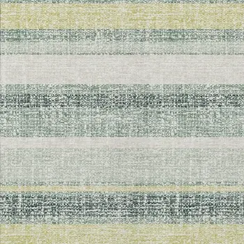 8' X 10' Pale Aqua And Lime Green Striped Washable Indoor Outdoor Area Rug