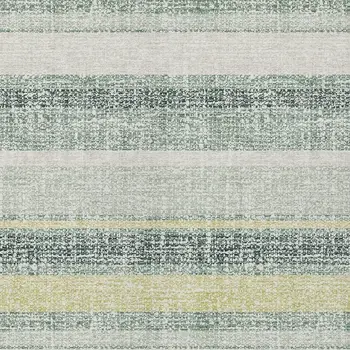 8' X 10' Pale Aqua And Lime Green Striped Washable Indoor Outdoor Area Rug