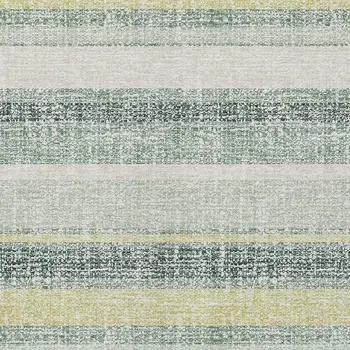 8' X 10' Pale Aqua And Lime Green Striped Washable Indoor Outdoor Area Rug