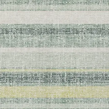 8' X 10' Pale Aqua And Lime Green Striped Washable Indoor Outdoor Area Rug