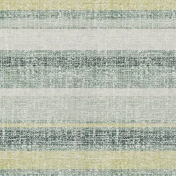8' X 10' Pale Aqua And Lime Green Striped Washable Indoor Outdoor Area Rug