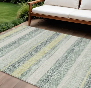 8' X 10' Pale Aqua And Lime Green Striped Washable Indoor Outdoor Area Rug