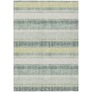 8' X 10' Pale Aqua And Lime Green Striped Washable Indoor Outdoor Area Rug