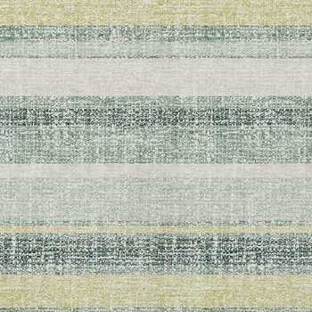 9' X 12' Pale Aqua And Lime Green Striped Washable Indoor Outdoor Area Rug