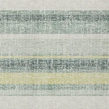 9' X 12' Pale Aqua And Lime Green Striped Washable Indoor Outdoor Area Rug