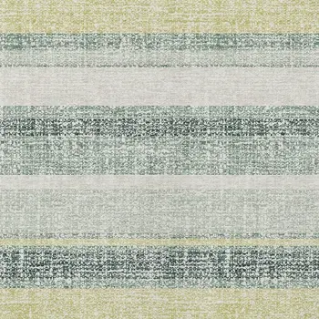 10' X 14' Pale Aqua And Lime Green Striped Washable Indoor Outdoor Area Rug