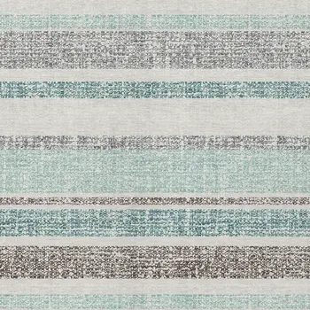3' X 5' Teal Blue And Gray Striped Washable Indoor Outdoor Area Rug