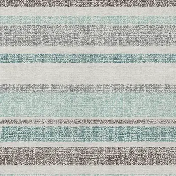 3' X 5' Teal Blue And Gray Striped Washable Indoor Outdoor Area Rug