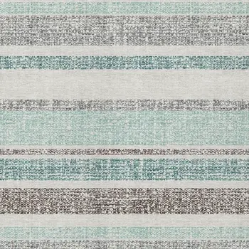 5' X 8' Teal Blue And Gray Striped Washable Indoor Outdoor Area Rug