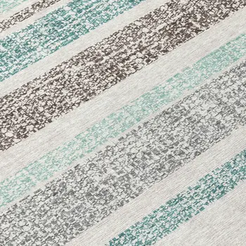 8' Teal Blue And Gray Round Striped Washable Indoor Outdoor Area Rug