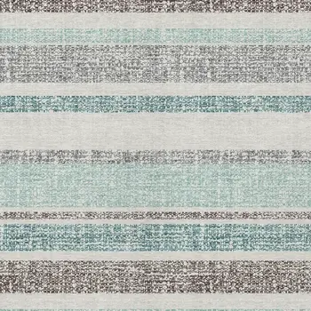8' X 10' Teal Blue And Gray Striped Washable Indoor Outdoor Area Rug
