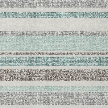 8' X 10' Teal Blue And Gray Striped Washable Indoor Outdoor Area Rug