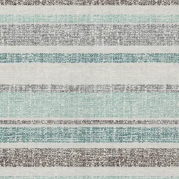 10' X 14' Teal Blue And Gray Striped Washable Indoor Outdoor Area Rug