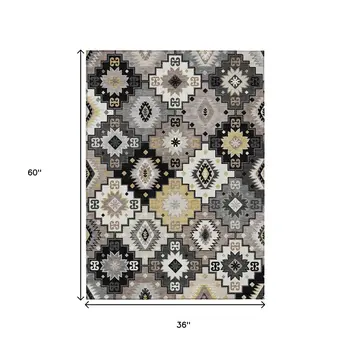 3' X 5' Black Wheat And Gray Southwestern Washable Indoor Outdoor Area Rug
