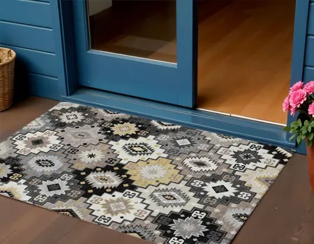 3' X 5' Black Wheat And Gray Southwestern Washable Indoor Outdoor Area Rug