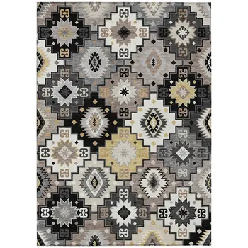 3' X 5' Black Wheat And Gray Southwestern Washable Indoor Outdoor Area Rug