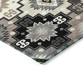 3' X 5' Black Wheat And Gray Southwestern Washable Indoor Outdoor Area Rug