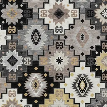 5' X 8' Black Wheat And Gray Southwestern Washable Indoor Outdoor Area Rug