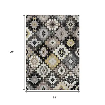 8' X 10' Black Wheat And Gray Southwestern Washable Indoor Outdoor Area Rug