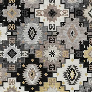 8' X 10' Black Wheat And Gray Southwestern Washable Indoor Outdoor Area Rug