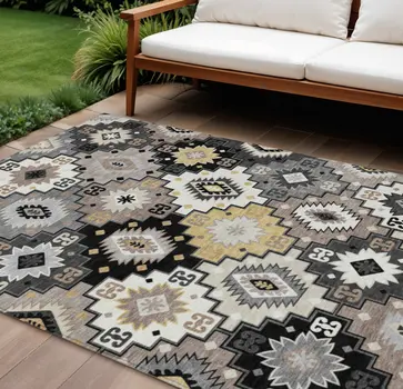 8' X 10' Black Wheat And Gray Southwestern Washable Indoor Outdoor Area Rug