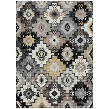 10' X 14' Black Wheat And Gray Southwestern Washable Indoor Outdoor Area Rug