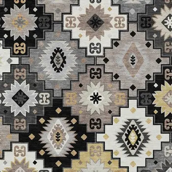 10' X 14' Black Wheat And Gray Southwestern Washable Indoor Outdoor Area Rug
