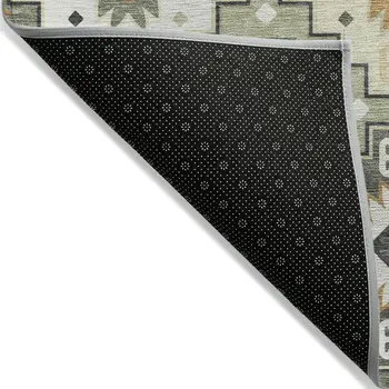 3' X 5' Fern Green Gold And Charcoal Southwestern Washable Indoor Outdoor Area Rug