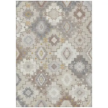 5' X 8' Ivory Gold And Gray Southwestern Washable Indoor Outdoor Area Rug