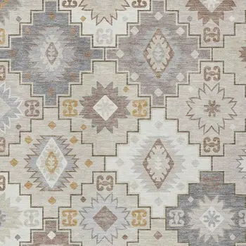 8' X 10' Ivory Gold And Gray Southwestern Washable Indoor Outdoor Area Rug