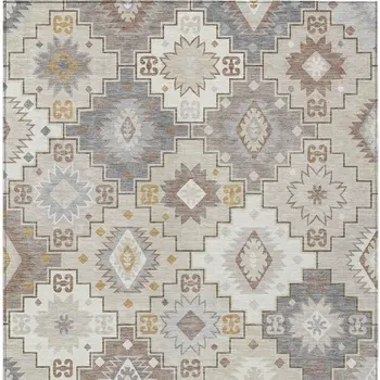 9' X 12' Ivory Gold And Gray Southwestern Washable Indoor Outdoor Area Rug