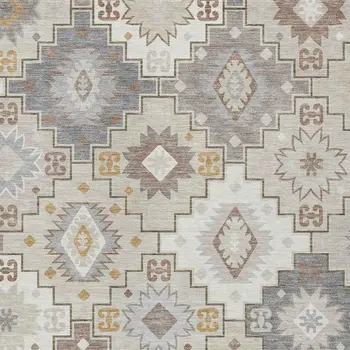 10' X 14' Ivory Gold And Gray Southwestern Washable Indoor Outdoor Area Rug