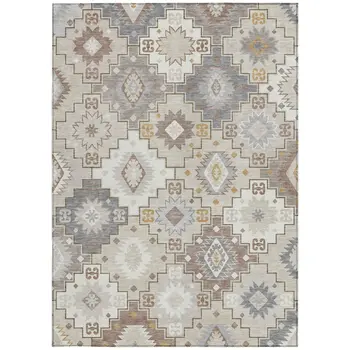 10' X 14' Ivory Gold And Gray Southwestern Washable Indoor Outdoor Area Rug