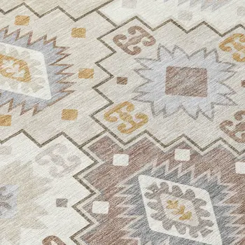 10' X 14' Ivory Gold And Gray Southwestern Washable Indoor Outdoor Area Rug