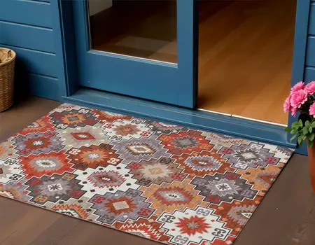 3' X 5' Rust Lavender And Ivory Southwestern Washable Indoor Outdoor Area Rug