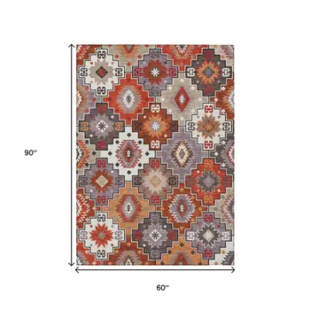 5' X 8' Rust Lavender And Ivory Southwestern Washable Indoor Outdoor Area Rug