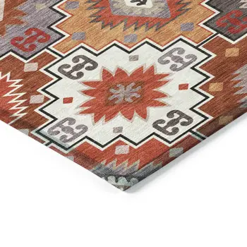 8' X 10' Rust Lavender And Ivory Southwestern Washable Indoor Outdoor Area Rug
