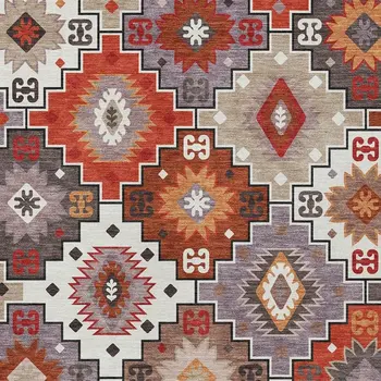 9' X 12' Rust Lavender And Ivory Southwestern Washable Indoor Outdoor Area Rug