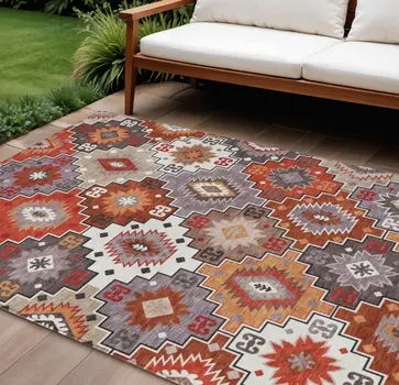 10' X 14' Rust Lavender And Ivory Southwestern Washable Indoor Outdoor Area Rug