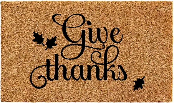 17" X 29" Black And Natural Coir Give Thanks Outdoor Door Mat