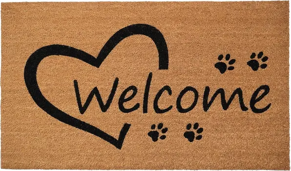 17" X 29" Natural And Black Pawprint Welcome Outdoor Coir Door Mat
