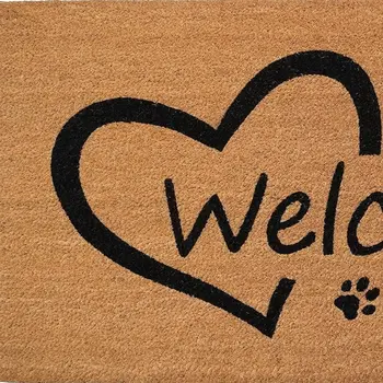 17" X 29" Natural And Black Pawprint Welcome Outdoor Coir Door Mat