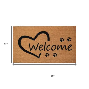 17" X 29" Natural And Black Pawprint Welcome Outdoor Coir Door Mat
