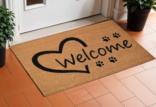 17" X 29" Natural And Black Pawprint Welcome Outdoor Coir Door Mat